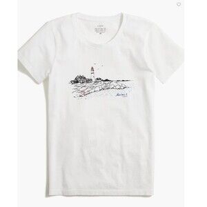J.Crew Maine Seaside Lighthouse Nautical Sketch Tee Sz S EUC